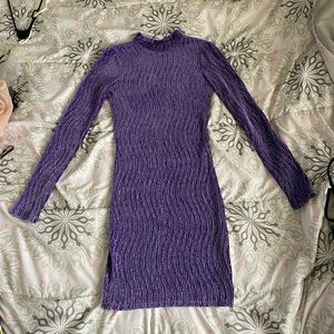 Purple Velvet Long Sleeve Mini Dress
